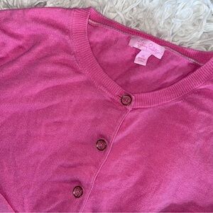 Lilly Pulitzer Vibrant Bubblegum Barbie Pink M Cardigan Tory Burch style Buttons